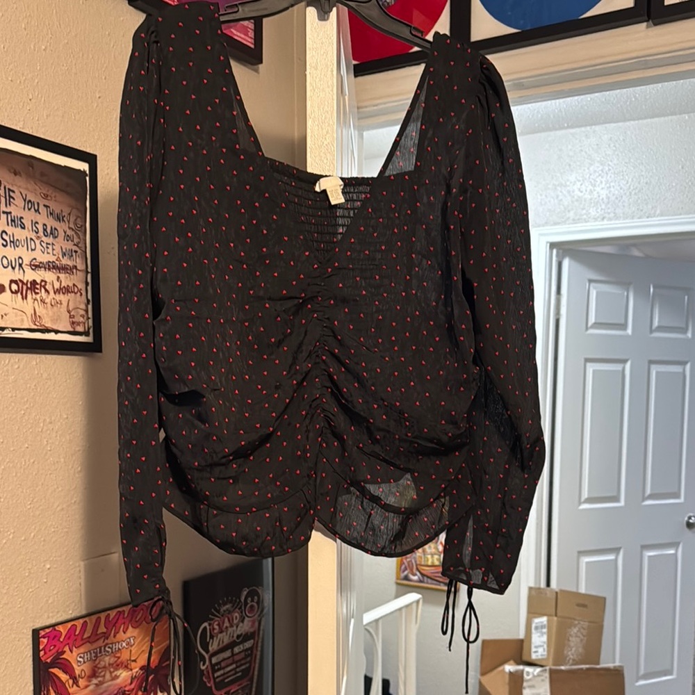 Black and Red Ruched with Hearts Women's Top
